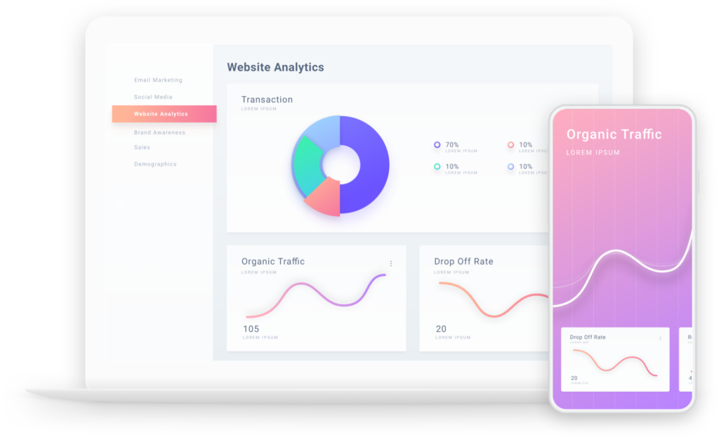 website analytics on screen of laptop and smartphone